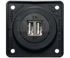 Hager Polo 926022505 „Integro“ dvigubas USB įkrovimo lizdas, 12 V, 3 A, matinės antracito spalvos, juodo mechanizmo