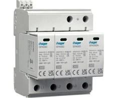 Hager Viršįtampių ribotuvas B + C T1 tipas + T2 MOV 4P TN-S / TT SPA931