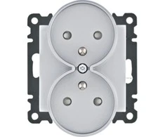 Hager Polo WL1342 Lumina Lizdas maitinimo blokas su įžeminimu dvigubas su sklendės kontaktais 16A/250VAC Sidabrinė WL1342