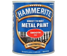 Emaliniai dažai, apsaugo metalines konstrukcijas nuo korozijos. Hammerite Smooth, blizgūs, 0,75 l, raudonos spalvos.