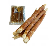 Hau&amp;Miau „Woof &amp; Miau Pausesnack“ šunų skanėstas, odinis pagaliukas, įvyniotas į vištieną, 30 cm, skersmuo 2,5 cm, 500g