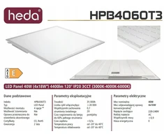 Heda Šviestuvas PANEL LED BACKLITE 40W 3000K/4000K/6000K CCT 4400LM UGR IP20 HPB4060UGRT3