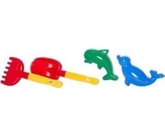 „Lean Toys“ smėlio aksesuarai, 4 dalių rinkiniai smėlio dėžei, kastuvai, grėblio formos