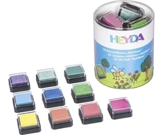 HEYDA rašalo pagalvėlė „Rainbow“ 10 spalvų, vaikiška rašalo pagalvėlė, violetinė, rožinė, mėlyna, žalia, raudona, violetinė, geltona, 30 mm, 30 mm