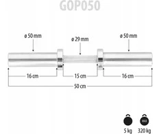 GOP050 (+ SPYRUOKLINIAI SPAUSTUKAI) OLIMPINĖ TRUMPOJI ŠTANGA 5KG 50CM HMS
