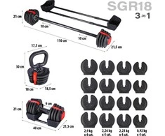 Reguliuojamų hantelių rinkinys SGR18 Pro Set 3in1 20 kg HMS