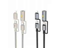 Laidas „viskas viename“ USB C / „Lightning“ į USB C / cigarečių žiebtuvėlio jungtį Hoco PD 3A 60W 1,2 m U138 juodas
