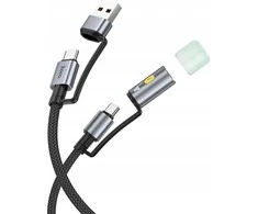 Kabelis „viskas viename“ USB A / USB C į USB C / LED šviesos Hoco 3A 60W 1,2 m U138 juodas
