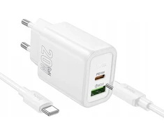 Telefono įkroviklis Hoco USB A + USB C QC3.0 PD 3A 20W + laidas USB C į USB C N61 baltas