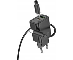Telefono įkroviklis Hoco USB A + USB C QC3.0 PD 3A 30W + laidas USB C į Lightning N63 juodas