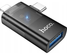 Adapteris OTG 2in1 Lightning / USB C to USB A Hoco UA36E juodas