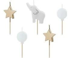 PartyDeco Gimtadienio žvakutės "Drambliukas" spalvotos 5 vnt 3*5cm