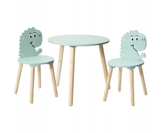 Home Styling Collection Medinis stalas su 2 kėdėmis vaikams, dinozaurų tema, aukštis 50 cm.