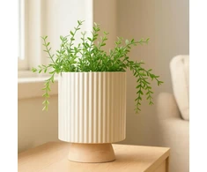 Home Styling Collection Metalinis vazono dangtelis su banguotu kraštu ant medinio pagrindo NORD, Ø 18 x 23 cm
