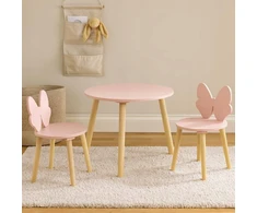Home Styling Collection Vaikų baldų komplektas su rausvu kaspinu, stalas + 2 kėdės