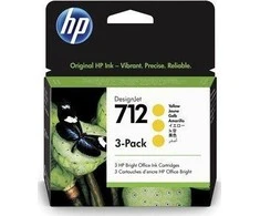 Hewlett Packard (HP) HP 712 geltonos spalvos 3 rašalo kasečių pakuotė, 29 ml, skirtos „DesignJet Studio“, T210, T230, T250, T630, T650