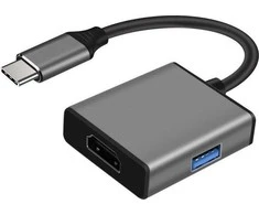 ART Adapteris USB-C vyriškas/HDMI moteriškas 4K 30Hz + USB 3.0 PL 15cm oem