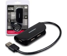 Axagon Handy keturių prievadų USB 2.0 šakotuvas su nuolat prijungtu USB kabeliu. Juodas.