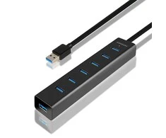 AXAGON HUE-SA7BP 7x USB3.0 ALU įkrovimo šakutė, įsk. AC Adapteris, Juodas
