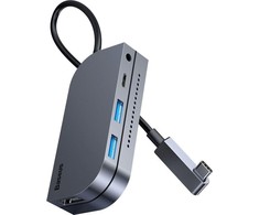Baseus HUB Bend Angle No.7 Multifunctional (Type-C to 2xUSB3.0 + HDMI 4K + PD 100W + 3.5mm + TF) Upgraded version Space Gray (CAHUB-CWJ0G)