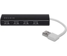 „Belkin“ itin plokščias 4 prievadų plonas „Travel-Hub“ pasyvus juodas F4U042BT
