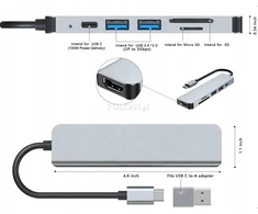 HUB USB Bounn Hub 6w1 USB-C HDMI 4K30hz USB C USB3.0 USB2.0 + SD/TF