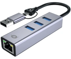 HUB USB Conceptronic CONCEPTRONIC Adapteris USB-C/-A3.0->GbE+3x-A3.0 5Gbs gr