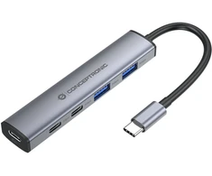 HUB USB Conceptronic Huby i koncentratory USB 3.2 Gen 1 (3.1 Gen 1) Type-C 5000 Mbit/s pilka (HUBBIES22G)