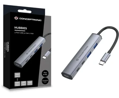 HUB USB Conceptronic Huby i koncentratory USB 3.2 Gen 1 (3.1 Gen 1) Type-C 5000 Mbit/s pilka (HUBBIES22G)
