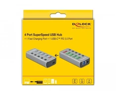 HUB USB Delock Hub USB 5 Gbps su 4 Portami + 1 Portem ładowania + 1 Portem USB-C PD 3.0 su przełącznikiem i podświetleniem