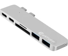 HUB USB eStuff 1x SD 1x Micro SD 2x USB-C + 2x USB-A (ES84122- Sidabrinis)