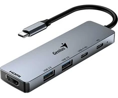 USB (3.0) šakotuvas 5 prievadų, UH-500, pilka, Genius, 2x USB 3.0,1x HDMI,2x USB-C, Maitinimas 100W