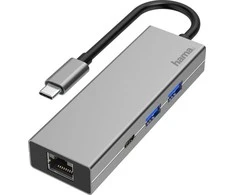 USB šakotuvas Hama 1x RJ-45 1x USB-C PD + 2x USB-A 3.2 Gen1 (002001080000)