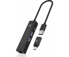 RAD ICY BOX IB-HUB1439-LAN Vielinis USB 3.2 Gen 1 (3.1 Gen 1) Type-A Juoda