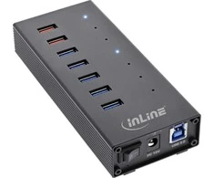 HUB USB InLine ® USB 3.2 Gen.1. 7 Port Hub Aliuminio dėklas su 2.5A maitinimo juoda