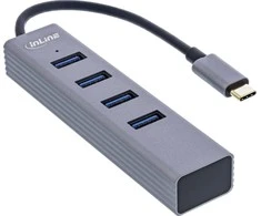 HUB USB InLine ® USB 3.2 Gen.1 C tipo mazgas (4x USB-A 5Gbps), OTG, metalinis dėklas