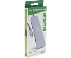 HUB USB InLine ® USB 3.2 Taip-C Multi Hub (4x USB-A 5Gb / s + USB Type- C (Data / PD 87W), OTG, aliuminio korpusas
