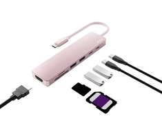 HUB USB Jcpal Linx USB-C 7in1 - USB-C adapteris (2 x USB-A 3.0 / USB-C 3.1 / HDMI 60Hz / micro/SD kortelių skaitytuvas / PD 100W) rožinė (JCP6363)