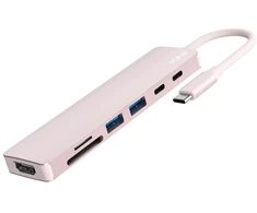 HUB USB Jcpal Linx USB-C 7in1 - USB-C adapteris (2 x USB-A 3.0 / USB-C 3.1 / HDMI 60Hz / micro/SD kortelių skaitytuvas / PD 100W) rožinė (JCP6363)
