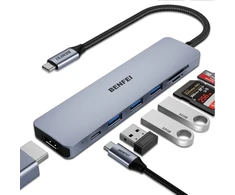 Linq BENFEI adapter hub 7 in 1 USB C to 4K HDMI USB C 100W PD 3x USB A SD Micro SD pilka