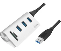 LOGILINK CR0045 LOGILINK - USB 3.0, 3 prievadų šakotuvas, su kortelių skaitytuvu ir aliuminio korpusu