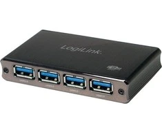 LogiLink Aliuminio HUB USB3.0 4 prievadų, juodas, Su maitinimo šaltiniu