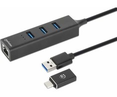 HUB USB Manhattan Manhattan 180894 huby i koncentratory USB 3.2 Gen 1 (3.1 Gen 1) Type-A + Type-C 5000 Mbit/s Juodas