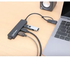 HUB USB Manhattan MANHATTAN 4-Port USB 3.0 Typ-C / Typ-A Kombi-Hub juodas