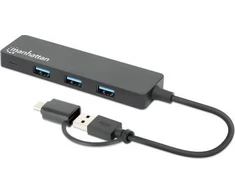 HUB USB Manhattan MANHATTAN 4-Port USB 3.0 Typ-C / Typ-A Kombi-Hub juodas