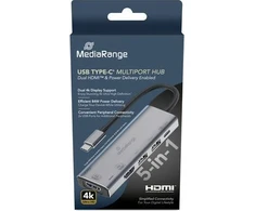 HUB USB MediaRange MediaRange HUB USB-C 5 in 1 Multiport Adapteris, sidabrinis
