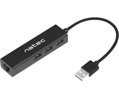 NATEC NHU-1413 Hub USB 2.0 DRAGONFLY 3-jungtys + RJ45 Juodas