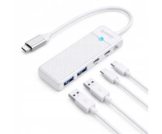 Orico PAPW2AC-C3 USB šakotuvas, 4 prievadų, 2x USB-A 3.0, 1x USB-C 3.0 su USB-C PD 100W įkrovimu, 0.15m - baltas