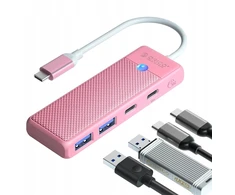 Orico PAPW2AC-C3-C3 USB šakotuvas, 4 prievadų, 2x USB-A 3.0, 1x USB-C 3.0 su USB-C PD 100W įkrovimu, 0,15 m, rožinis