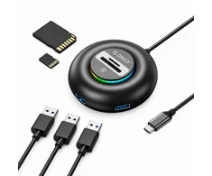 Orico YXR5-C3 USB šakotuvas su 4 prievadų USB-A 3.0 ir SD bei Micro SD kortelių skaitytuvu, 0,3 m - Juodas